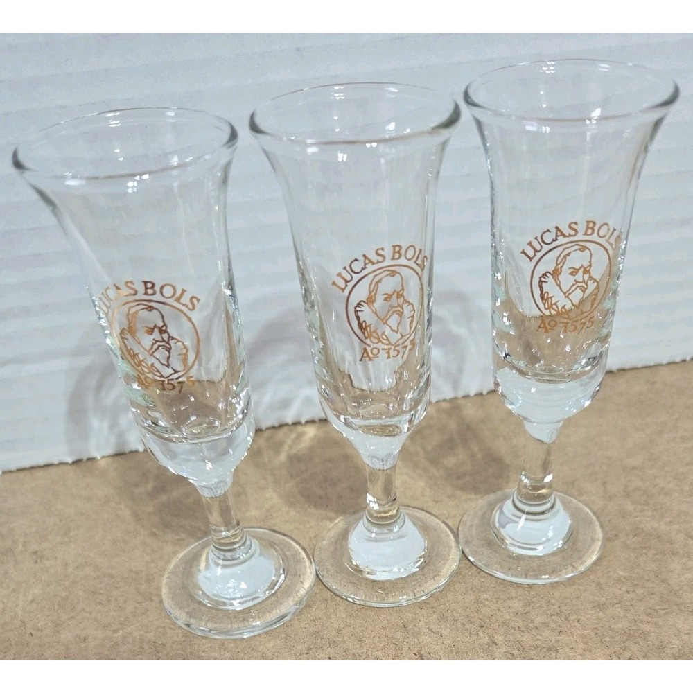 Lucas Bols 1575 Crystal Cordial Sherry Schnapps Footed Shot Glasses-Set Of 3